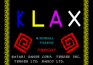 Klax title screen for Sega Mega Drive